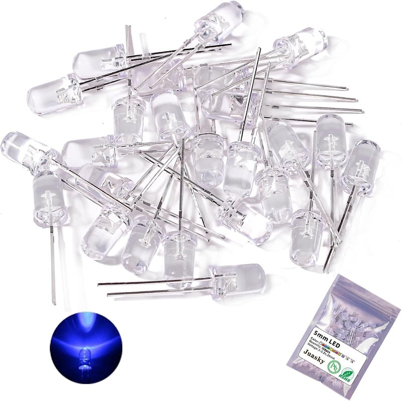 Juasky 150pcs 5mm LED Diode Lights,Clear Blue LED Light Emitting Diodes for Science Experiment DIY Projects - Image 1